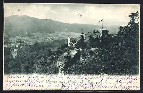 AK Baden-Baden, Blick von der Burgruine