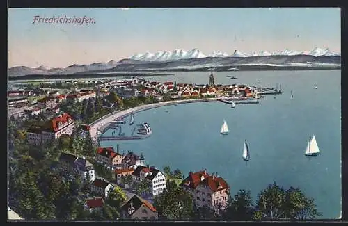 AK Friedrichshafen, Ortsansicht, Segelboote auf dem Bodensee