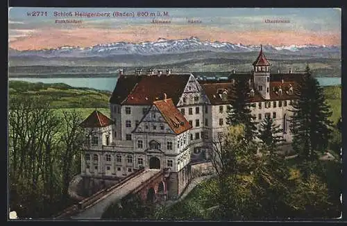 AK Heiligenberg, Schloss Heiligenberg mit umliegenden Bergen