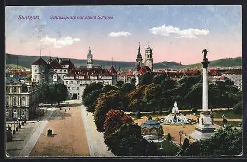 AK Stuttgart, Schlossplatz mit altem Schloss