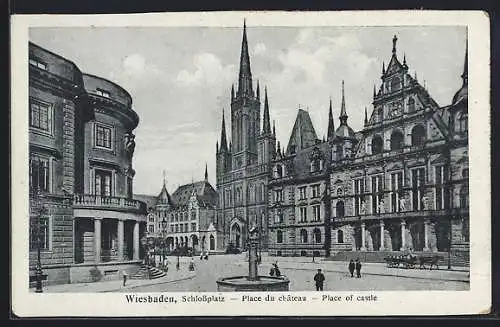 AK Wiesbaden, Schlossplatz mit Brunnen