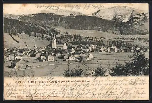 AK Oberstaufen /Bayr. Algäu, Ortsansicht aus der Vogelschau