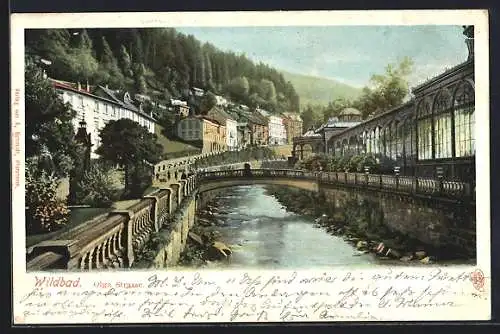 AK Wildbad / Schwarzwald, Olga-Strasse, Flusspartie