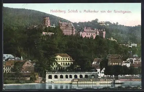 AK Heidelberg, Schloss u. Molkenkur von der Hirschgasse