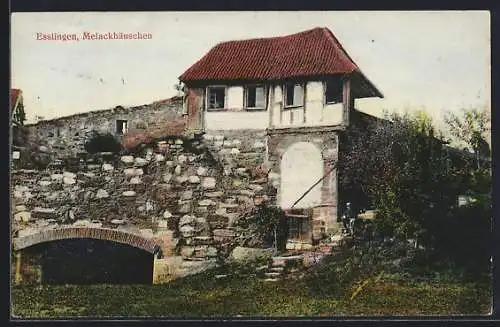 AK Esslingen / Neckar, Melackhäuschen von einem Rasenstück aus gesehen