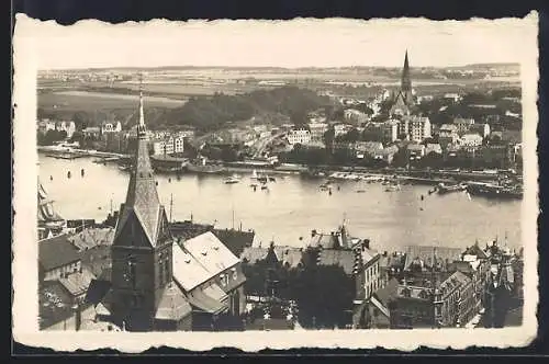 AK Flensburg, Teilansicht mit Hafen