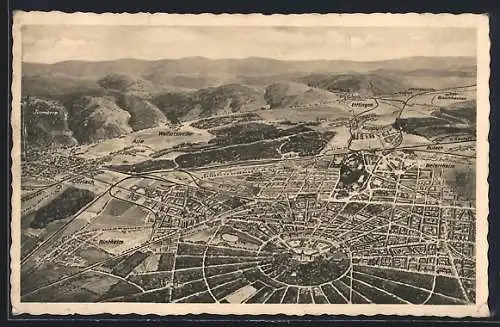 Künstler-AK Karlsruhe, Karlsruhe und Umgebung, Schematische Ansicht