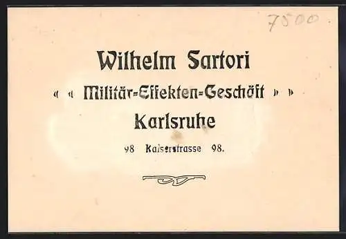 AK Karlsruhe, Militär-Effekten-Geschäft W. Sartori, Kaiserstrasse 98, Rechnung von 1910