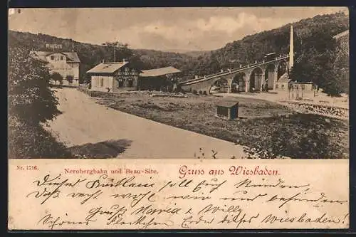 AK Wiesbaden, Nerobergbahn und Gasthaus Beau-Site