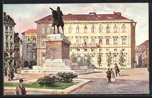 Künstler-AK Richard Wagner: München, Wittelsbacher-Platz mit Denkmal