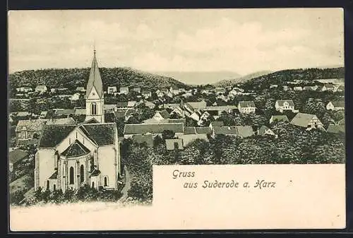 AK Suderode a. Harz, Ortsansicht mit Kirche aus der Vogelschau