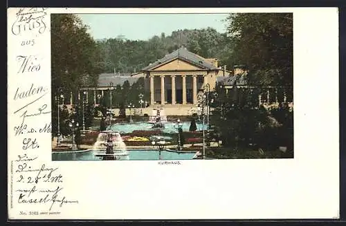 AK Wiesbaden, Kurhaus mit Springbrunnen