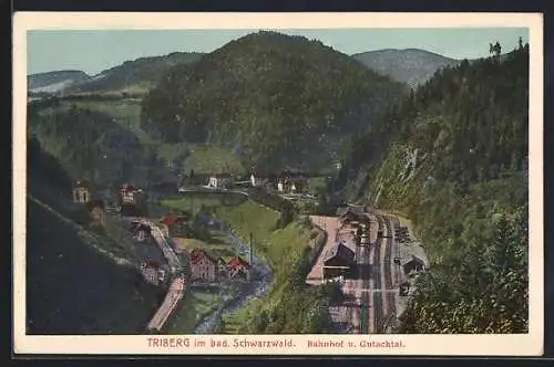 AK Triberg / bad. Schwarzwald, Bahnhof und Gutachtal