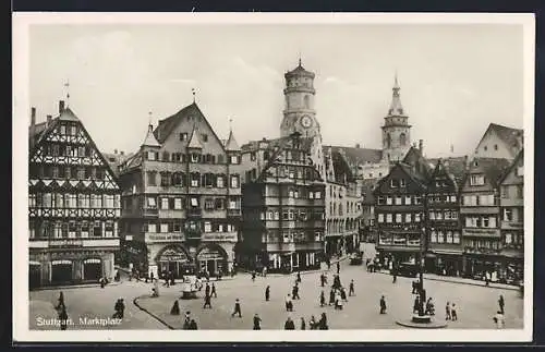 AK Stuttgart, Passanten auf dem Marktplatz