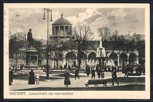 AK Stuttgart, belebter Schlossplatz am Kunstgebäude