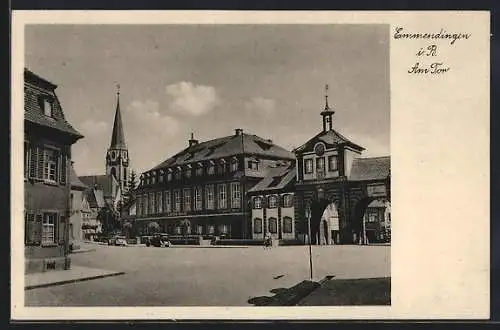 AK Emmendingen i. B., Strasseneck Am Tor, Kirche