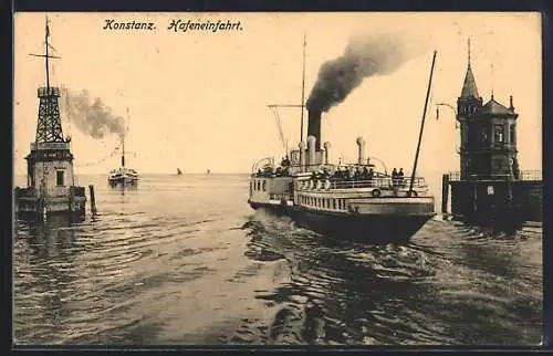 AK Konstanz, Hafeneinfahrt, Dampfer