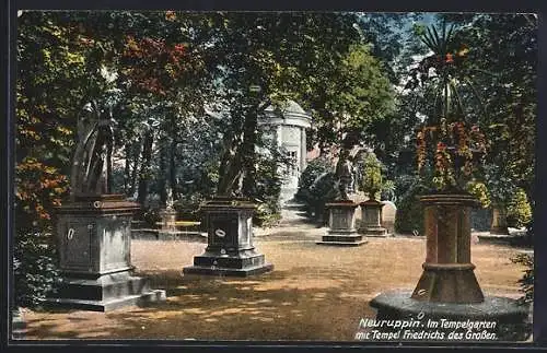 AK Neuruppin, Im Tempelgarten mit Tempel Friedrichs des Grossen