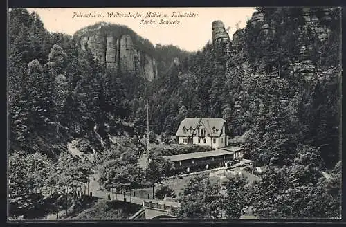 AK Polenztal /Sächs. Schweiz, Waltersdorfer Mühle und Talwächter