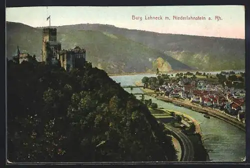 AK Niederlahnstein a. Rh., Stadtansicht mit Burg Lahneck