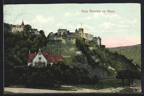 AK Rheinfels am Rhein, Blick auf die Burg