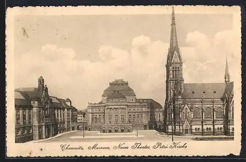 AK Chemnitz, Museum, Neues Theater und Petri-Kirche