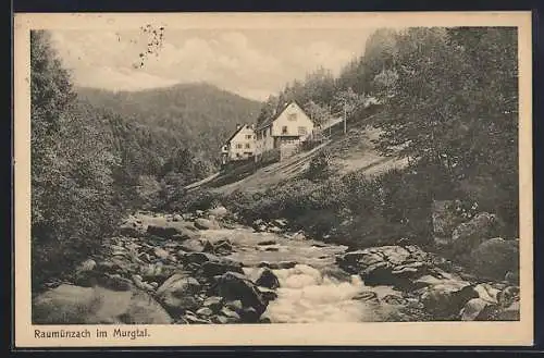 AK Raumünzach, Panorama m. Bach