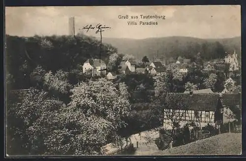 AK Tautenburg, Villa Paradies mit Ortsansicht