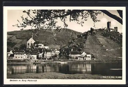 AK Beilstein /Mosel, Flusspartie mit Burg Metternich