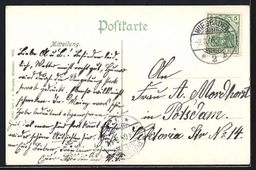 AK Wiesbaden, Uferansicht mit Gasthaus Fischzucht-Anstalt