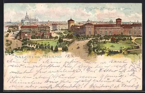 Lithographie Milano, Castello Sforzesco e Parco