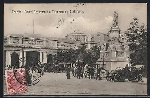 AK Genova, Piazza Acquaverde e Monumente a C. Colombo