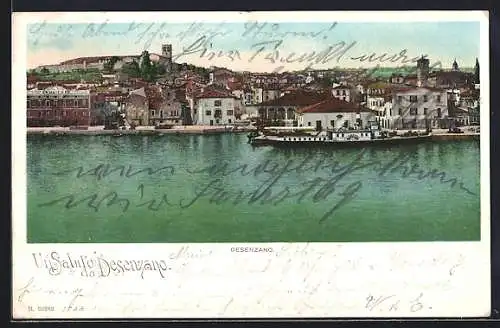 AK Desenzano, Teilansicht mit Dampfschiff