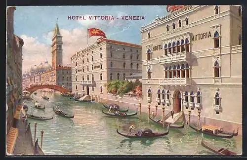 AK Venezia, Hotel Vittoria, Gondeln und Brücke