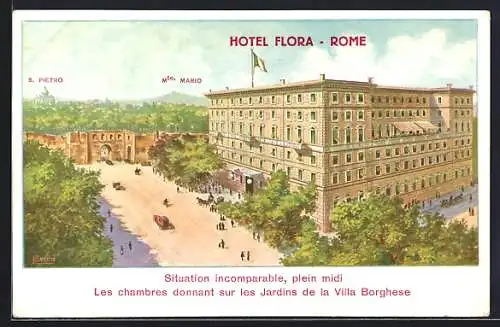 AK Rome, Hotel Flora mit S. Pietro & Mte.Mario