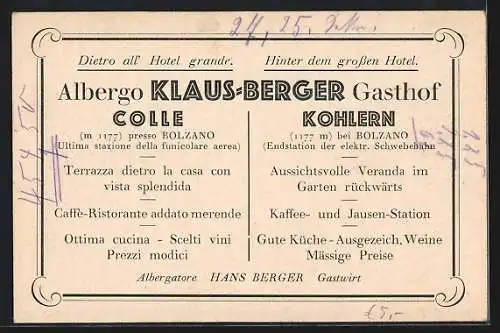 AK Kohlern, Gasthof Klaus-Berger