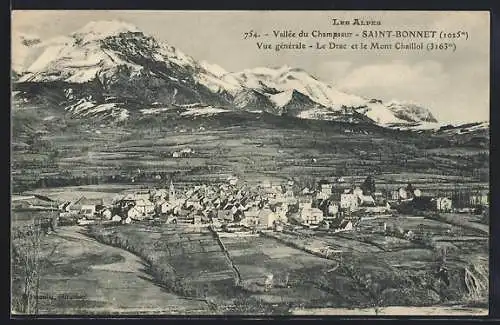 AK Saint-Bonnet /Vallée du Champsaur, Vue général, Le Drac et le Mont Chaillol