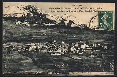 AK Saint-Bonnet /Vallée du Champsaur, Vue général, Le Drac et le Mont Chaillol