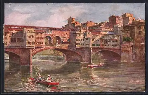 Künstler-AK Firenze, Ponte Vecchio und Ruderboot