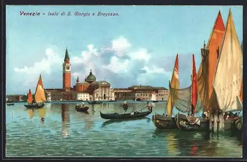 Künstler-AK Venezia, Isola di S. Giorgio e Bragozzo