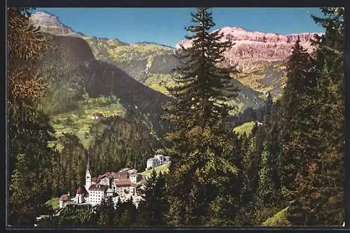 AK Buchenstein /Tirol, Ortsansicht mit Hotel Tirol gegen Sellagruppe