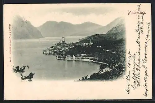 AK Malcesine, Panorama-Ansicht mit Festung