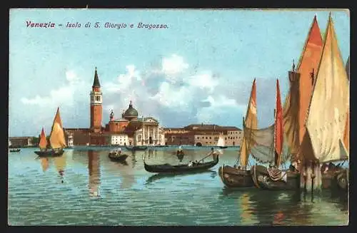 Künstler-AK Venezia, Isola di S. Giorgio e Bragozzo