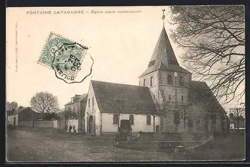 AK Fontaine Lavaganne, église place communale