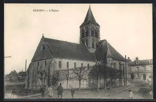 AK Hermes, L`Église, Menschen vor der Kirche