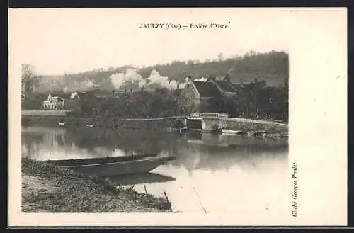 AK Jaulzy, Oise, Rivière d`Aisne mit Boot und Brücke