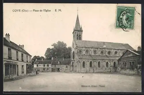 AK Coye, Oise, Place de l`Église