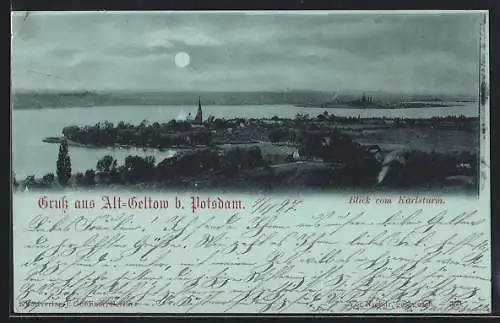 Mondschein-AK Alt-Geltow b. Potsdam, Blick vom Karlsturm