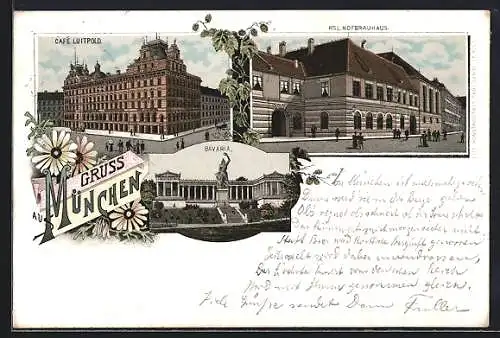 Lithographie München, Königliches Hofbräuhaus, Café Luitpold, Bavaria