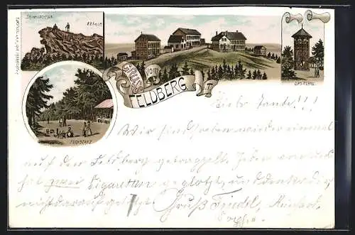 Lithographie Feldberg / Taunus, Fuchstanz, Ups-Tempel, Brunhildenfels